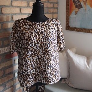 Banana Republic Brown & Beige Animal Print Peplum Blouse | Size S | Glam Chic